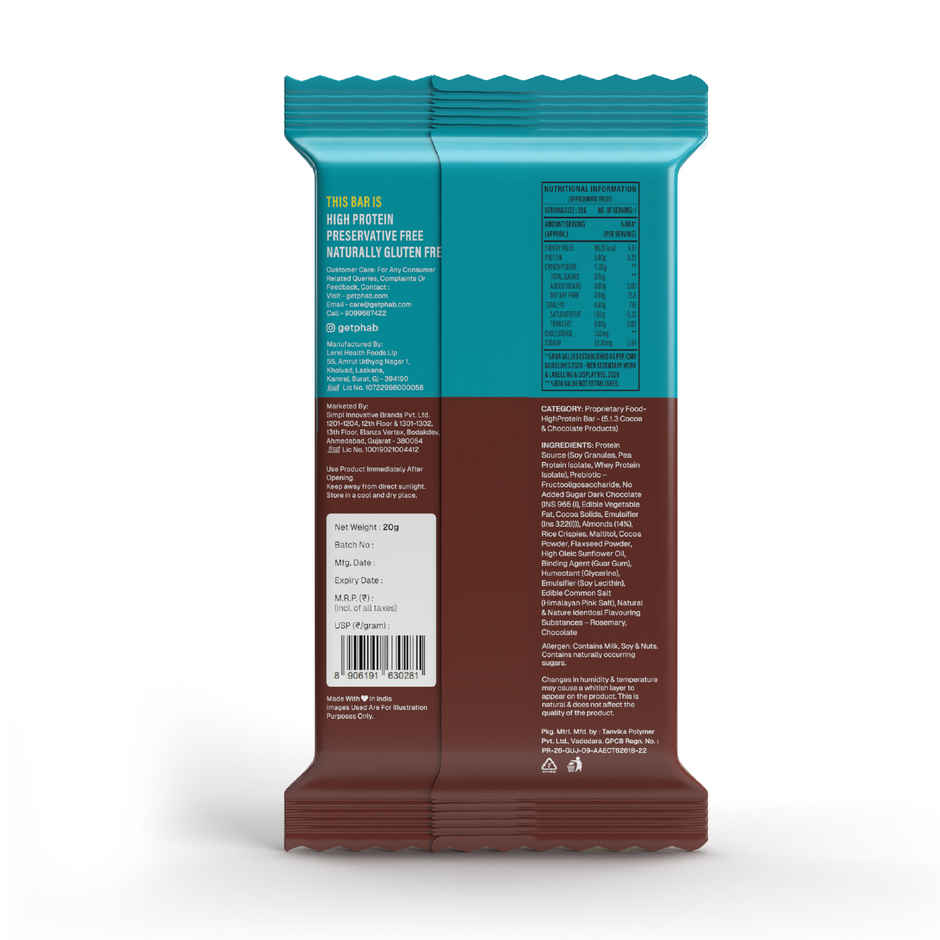 Phab Choco Almond Crunch Pocket Protein Bar - 5g Mini Protein Bar Combo 