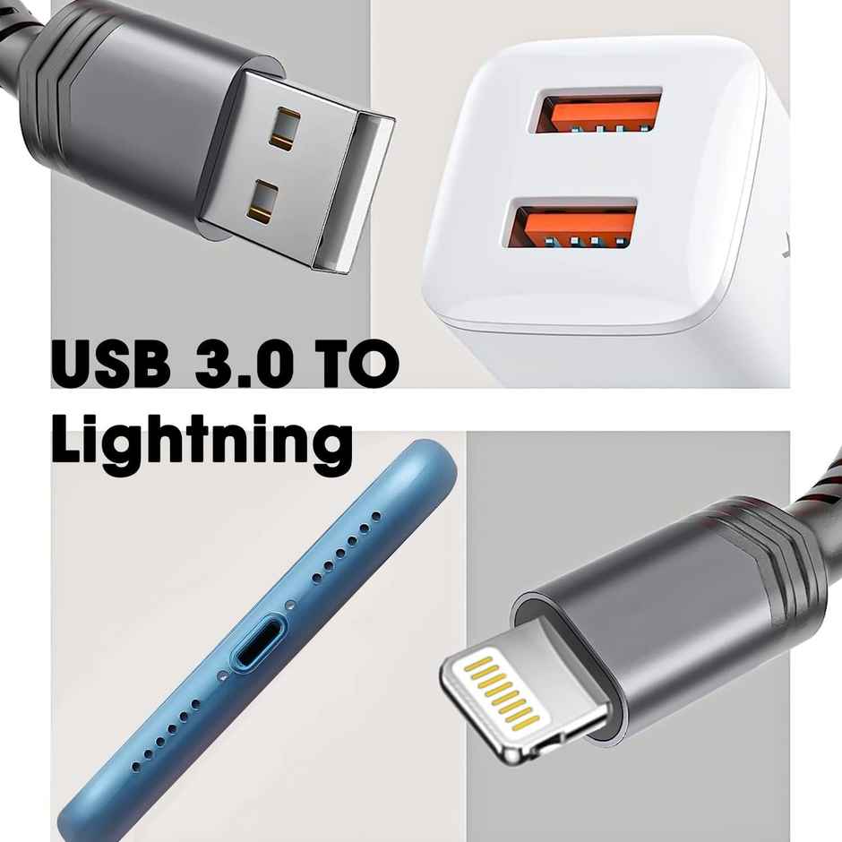 Sounce Nylon Braided USB to Lightning Cable | Fast Charging & Data Sync | 1.5 m | Grey