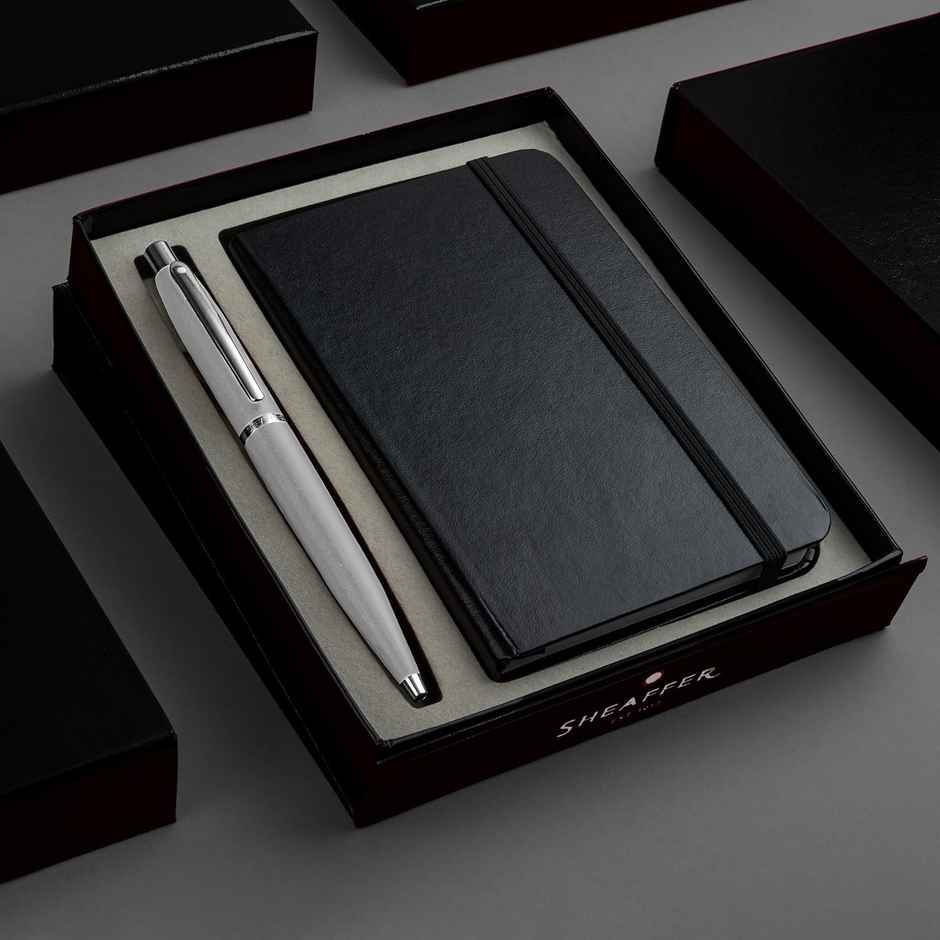 Sheaffer VFM Gift Set Ballpoint Pen | Chrome Plated Trims | Strobe Silver | Small Notebook