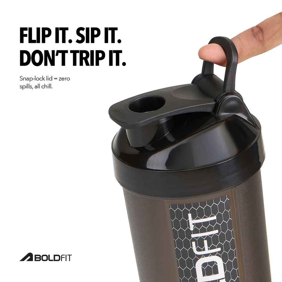 Boldfit Gym Typhoon Shaker Bottle | 700 ml | 100% Leakproof | Black