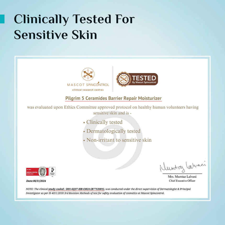 Pilgrim 5 Ceramides Barrier Repair Moisturizer With Korean Cica Lightweight & Non-sticky