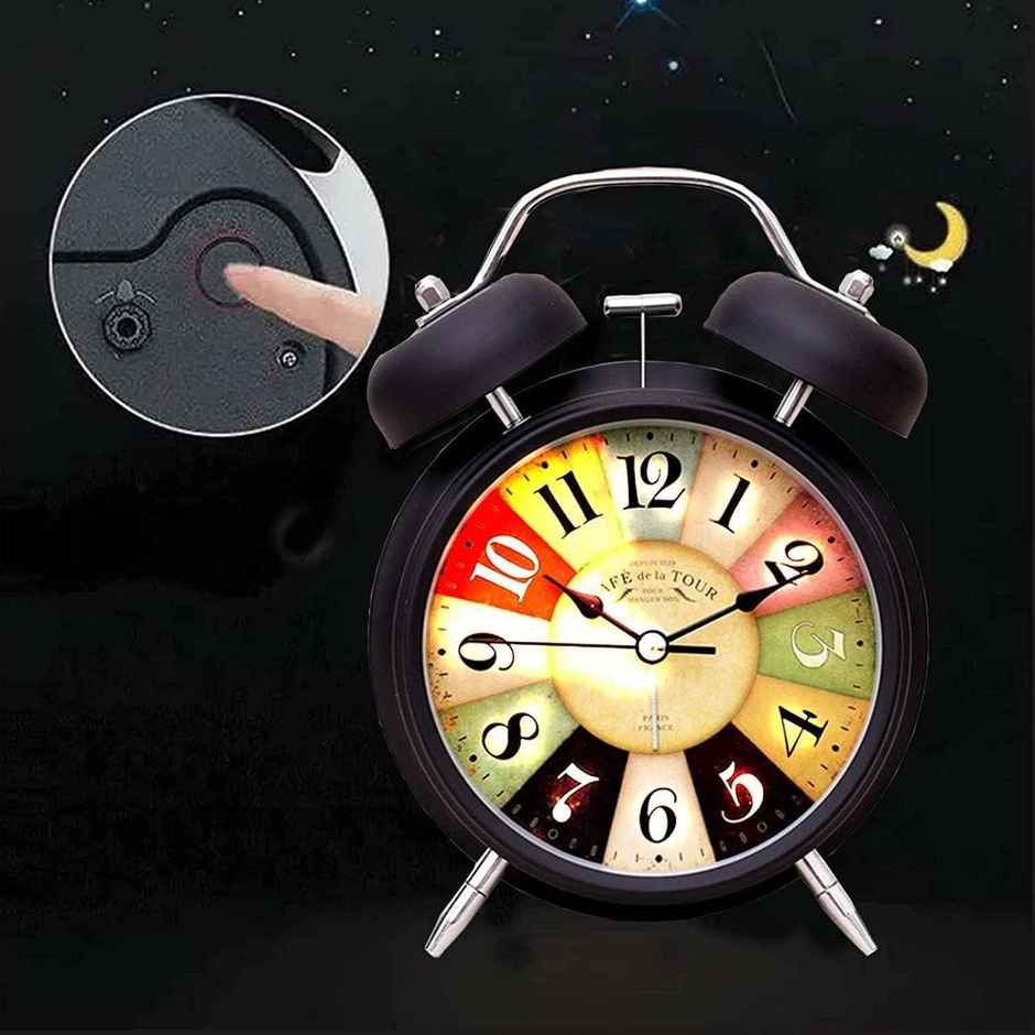 Perpetual Vintage Alarm Clock Round Silent Analog Table Clock Non-Ticking | Metal - 13 x 17.5 cm