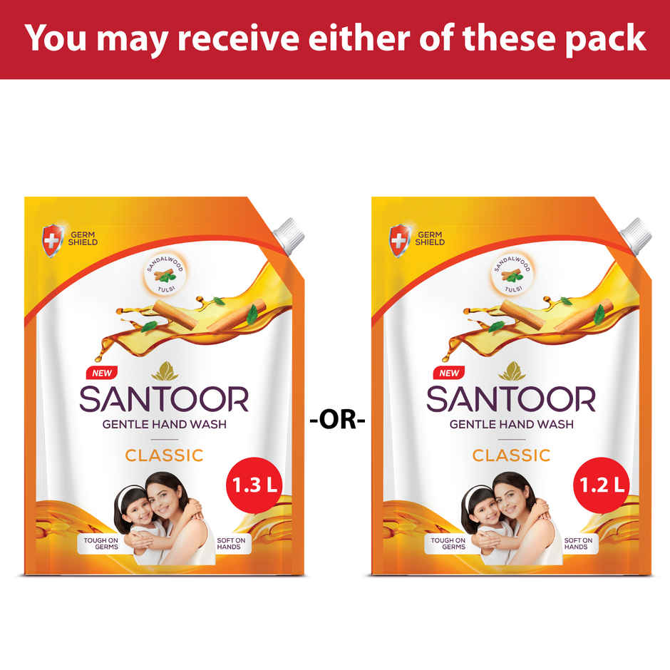 Santoor Classic Gentle Anti-Bacterial Hand Wash With Natural Goodness of Sandalwood and Tulsi