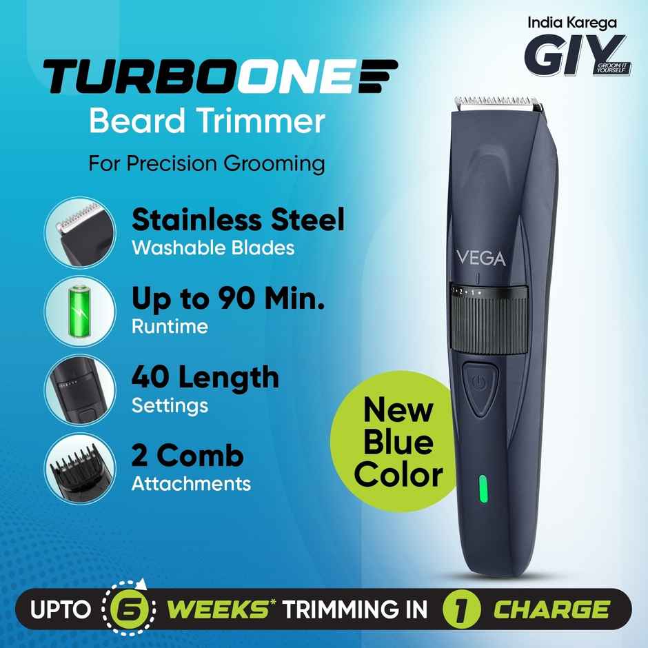 Vega Turbo One Beard Trimmer with 90min Runtime, Use Upto 6 Week in 1 Charge, (VHTH-40)