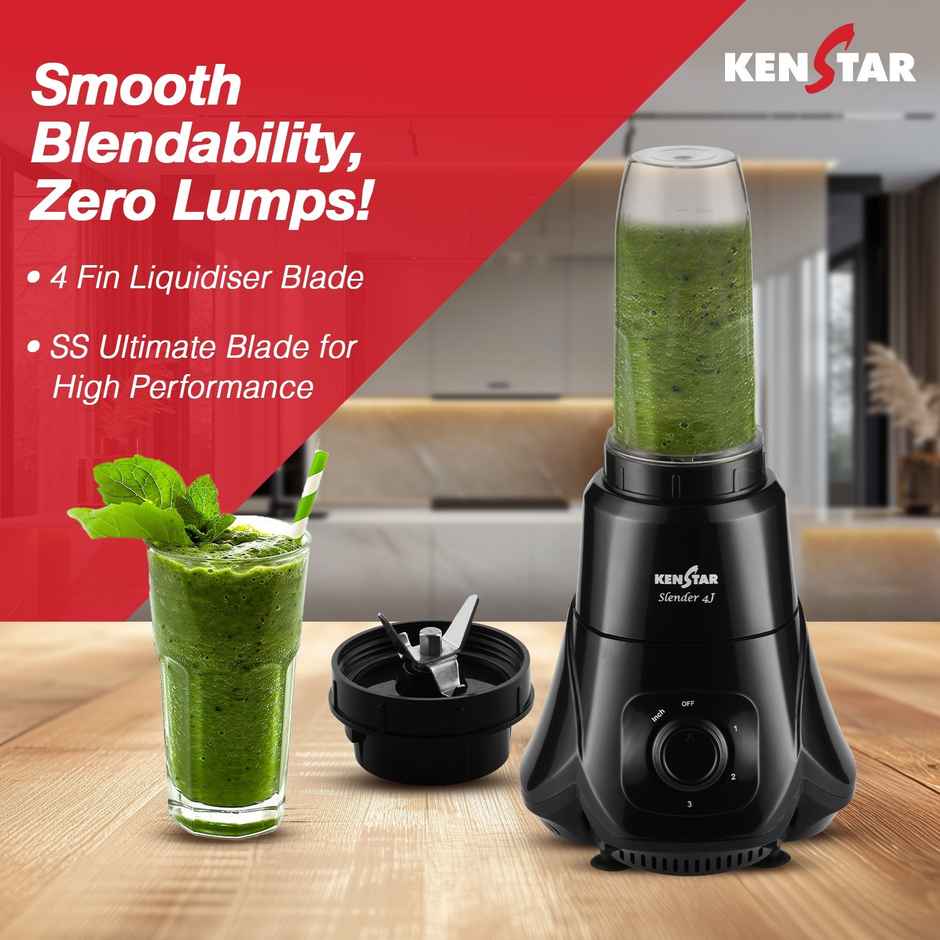 Kenstar SLENDER 4Jar Mixer Grinder 500 W|Superior Mixie For Kitchen|2-in-1 for Dry Grinding- Black