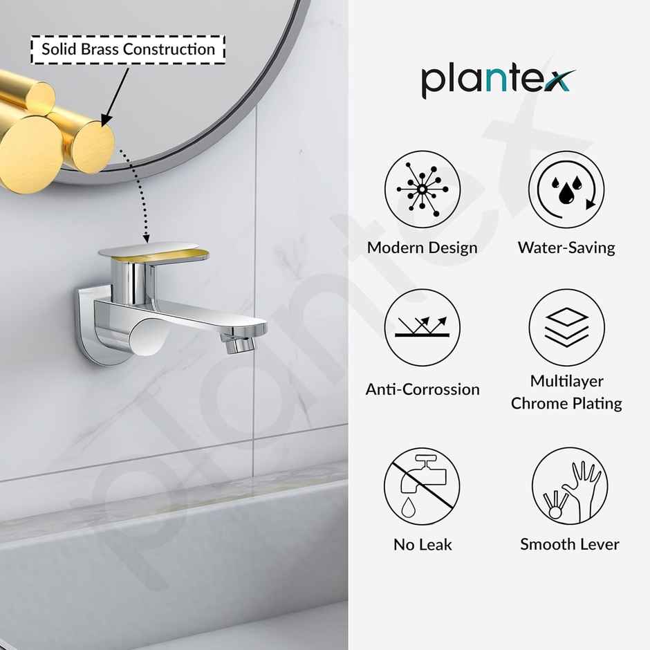 Plantex ORN-202 Brass Bib Cock Water Tap - Teflon Tape & Wall Flange (7 Year Warranty)