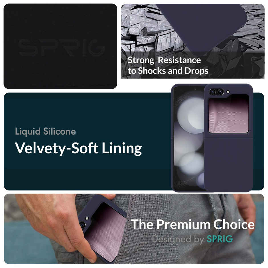 Sprig Premium Back Cover For Samsung Galaxy Z Flip 5 Liquid Silicone Shock Proof | Midnight Blue