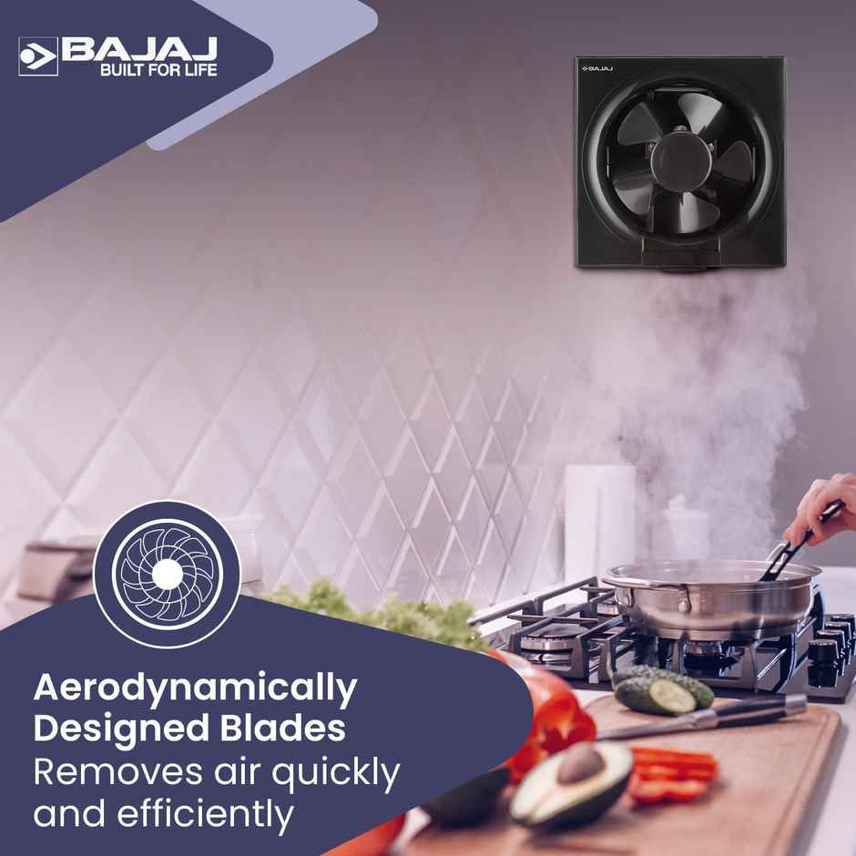 Bajaj AirOut Dom Exhaust Fan, 150mm, 4 Star, 100% Copper Motor, Auto Thermal Protector, Black