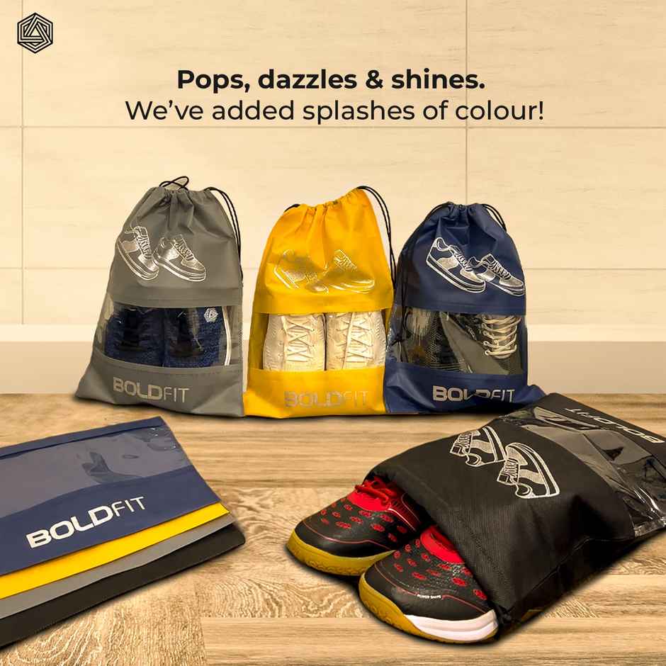 Boldfit Shoe Bag For Travel & Storage Travel Organizer For Women & Men Blue, Yellow, Grey Pack Of 6