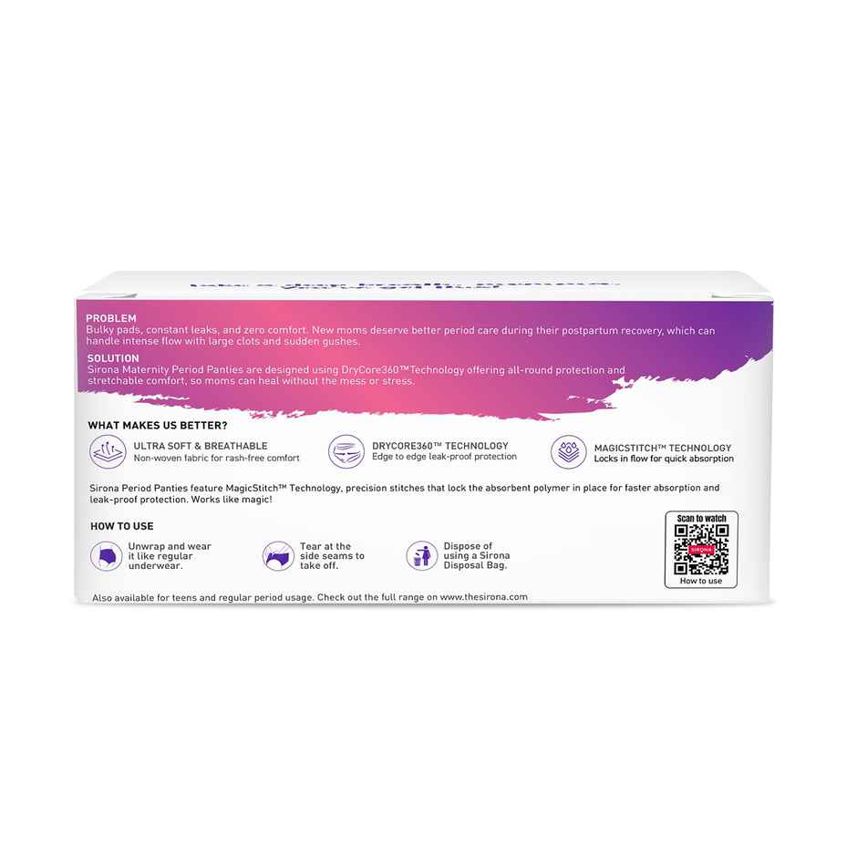 Sirona Maternity Pants | Leak-Free Postpartum Periods | Comfortable, Soft & Breathable | Size L-XL