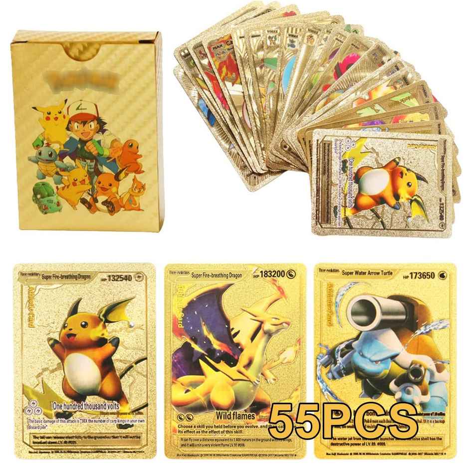 Awestuffs Pokemon Gold Foil Card Assorted Cards TCG Deck Box V Series Cards
