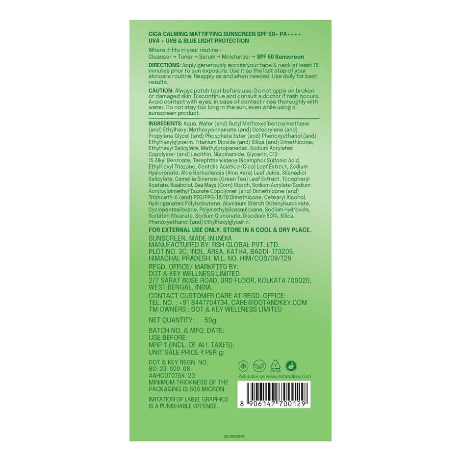 Dot & Key Cica Niacinamide Face Sunscreen SPF 50 PA+++ Uv Protection For Oily And Acne Prone Ski Combo