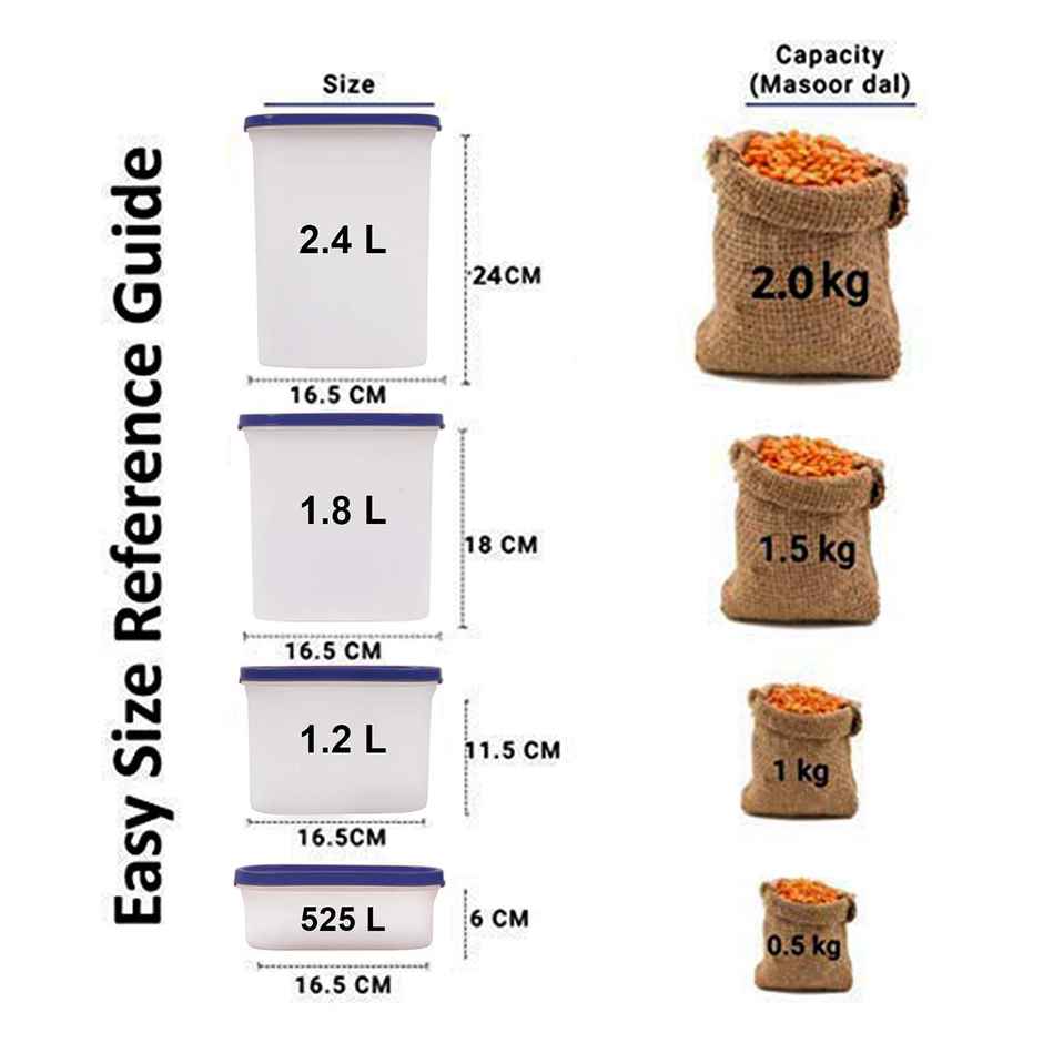 Cutting EDGE Plastic Modular Storage Containers |Set of 6 |525ml x2 |1200ml x2 |1800ml x2 |Dark Blue