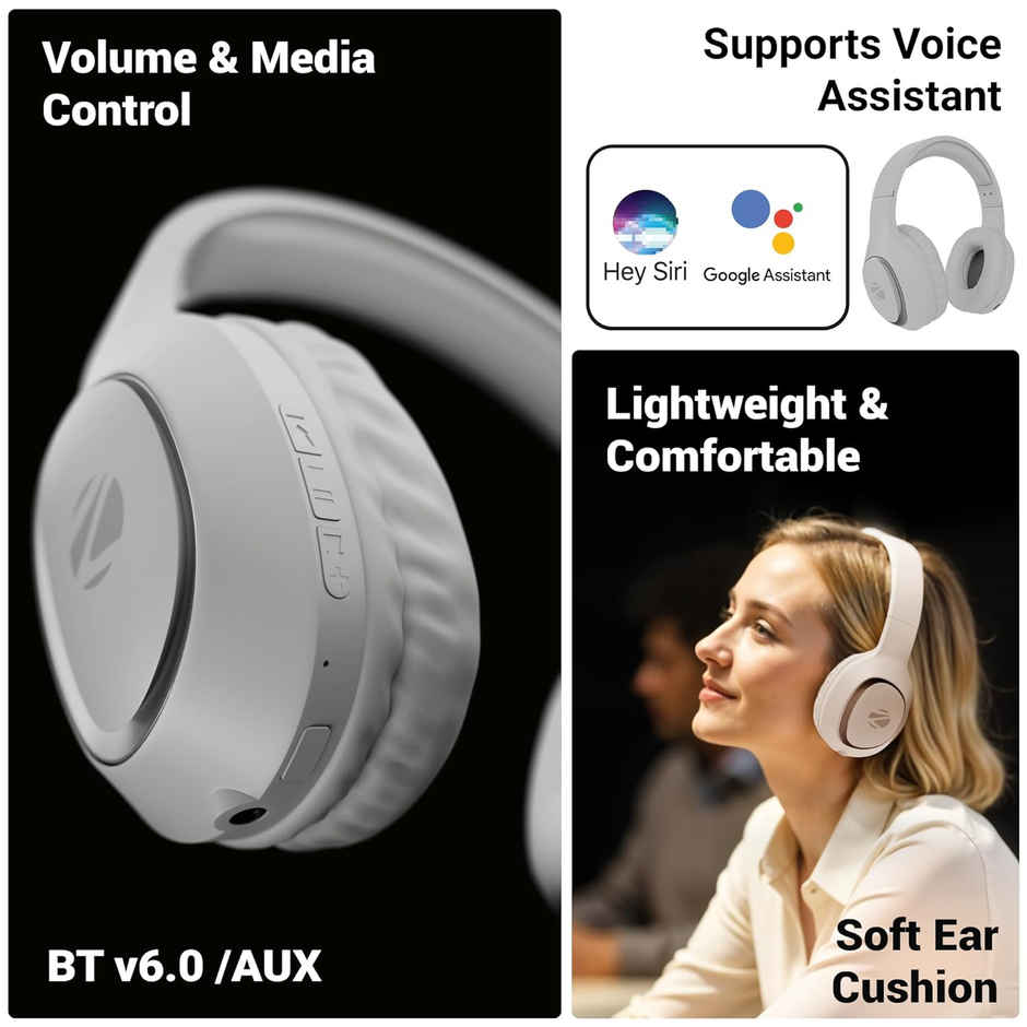 Zebronics Thunder Neo Wireless Over-Ear Headphone, 60Hr Backup, Bt 5.4, Gaming, Deep Bass, Silver