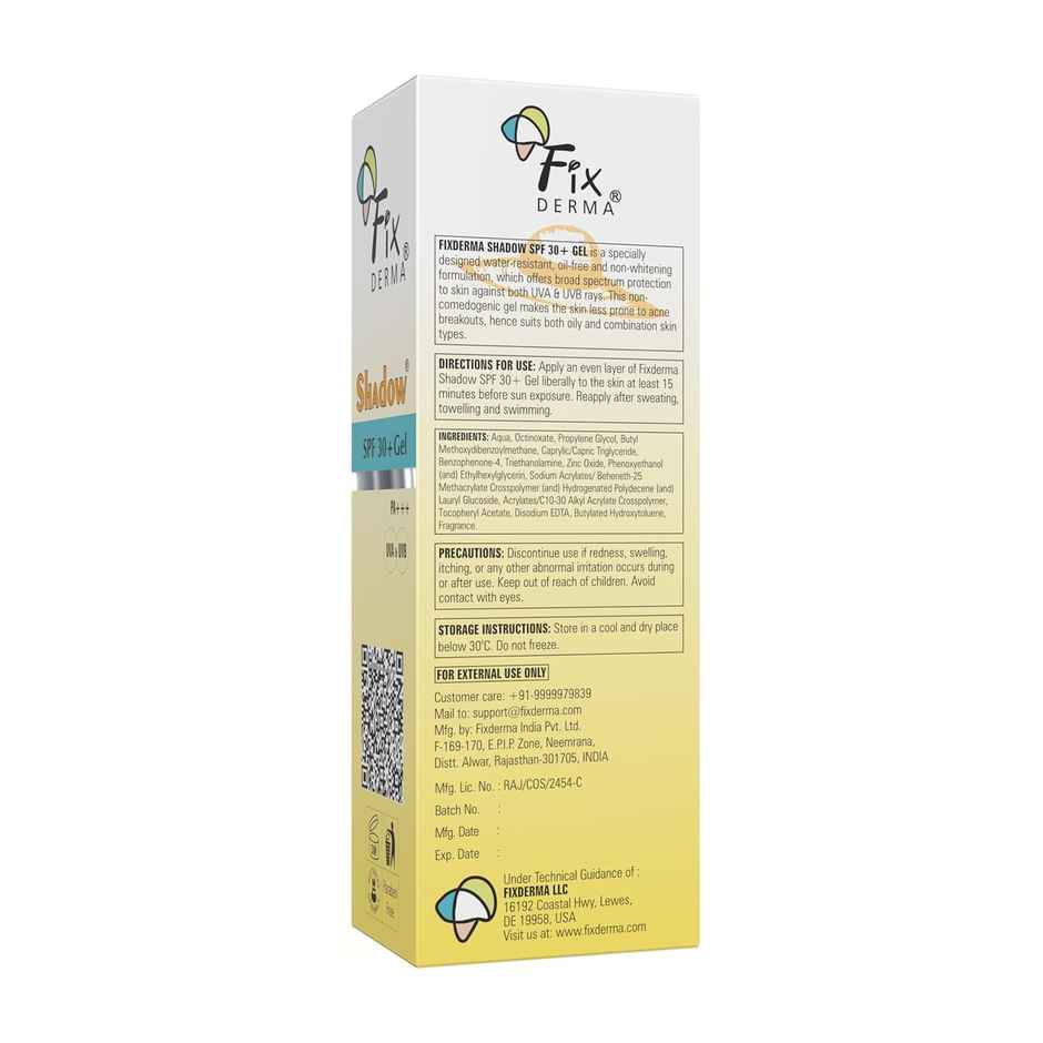 Fixderma Shadow Sunscreen SPF 30+ PA+++ Gel, Light Weight For Oily & Acne Prone Skin