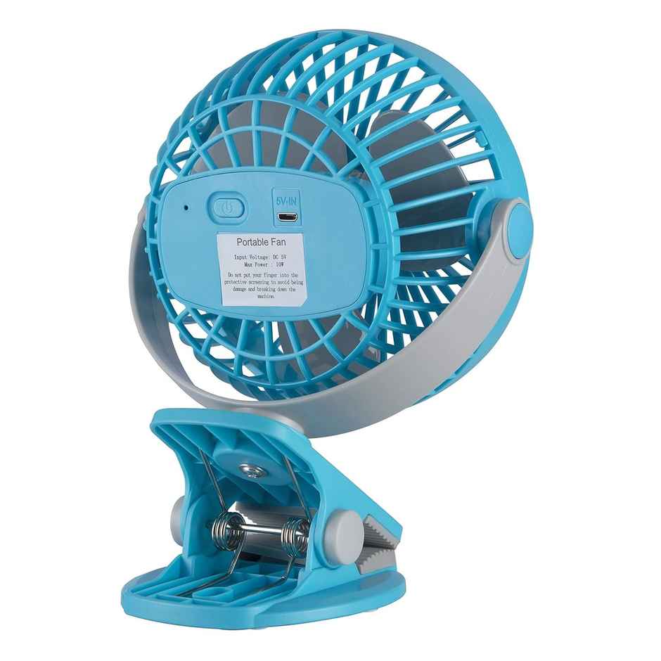 Bajaj Pygmy Mini Fan 110MM | USB Charging | Multi-Clip Function | Rechargeable | 4-Hr Back-up, Blue