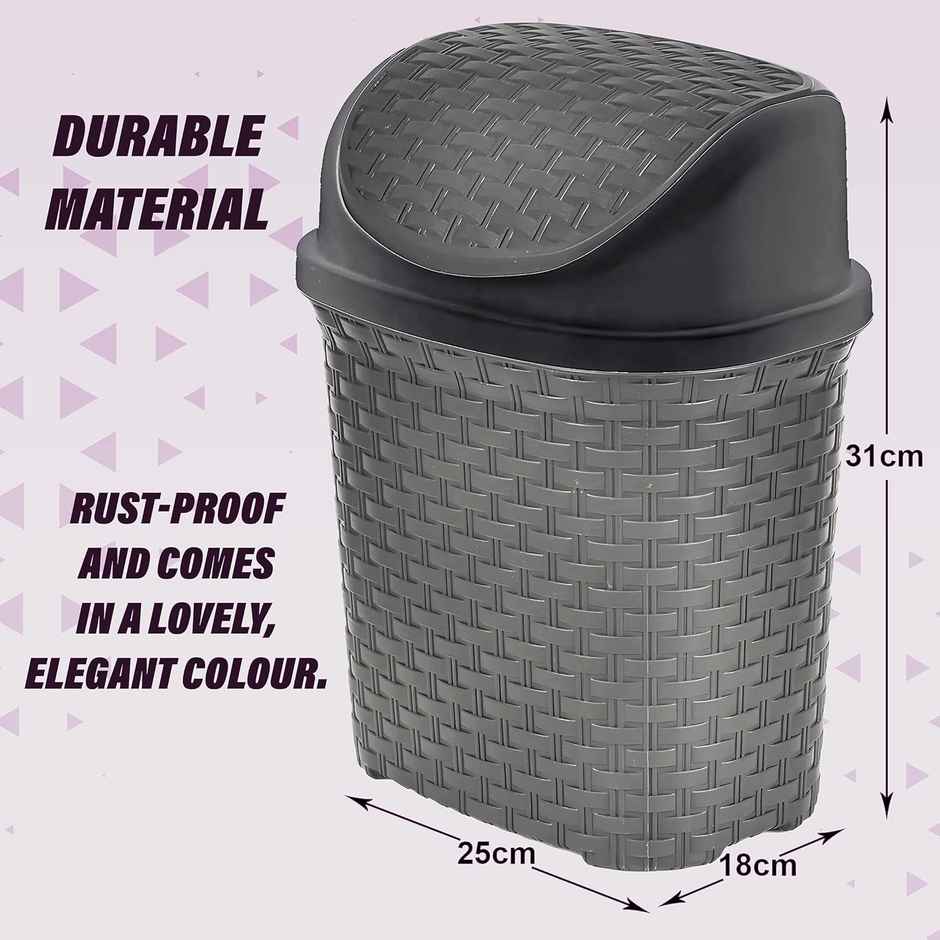 Kuber Industries Plastic Dustbin with Swing Lid | 7 L | Pack of 2 (Grey)