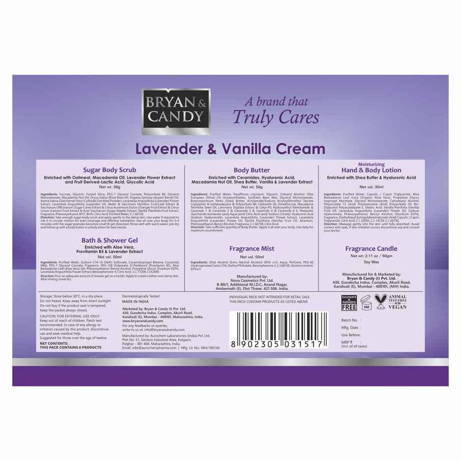 Bryan & Candy Lavender & Vanilla Cream Bath Tub Essentials Gift Set