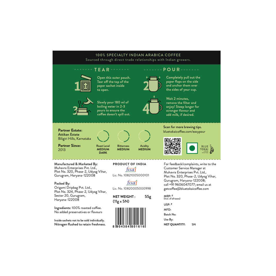 Blue Tokai Easy Pour Attikan Chocolate Medium Roast Hot Brew Coffee