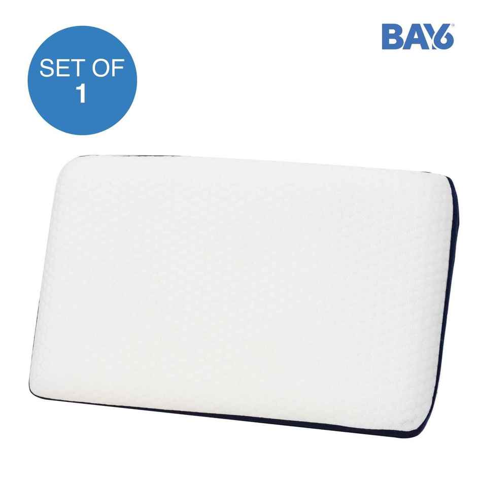 BAY6 Memory Foam Pillow - Premium Rectangle, White & Blue (56 X 36 cm)