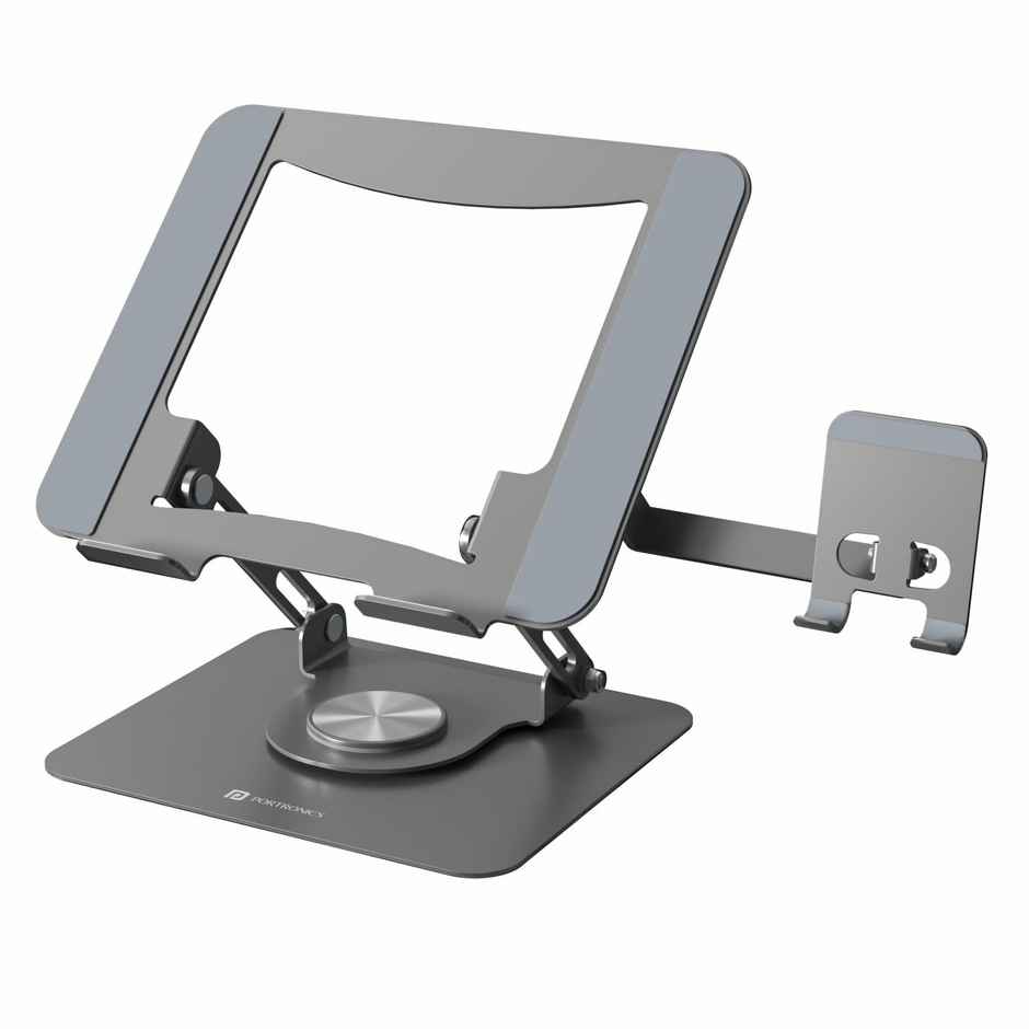 Portronics My Buddy K9 Pro Laptop Stand | 360 Base | Phone Holder | 7-Level Height | Black