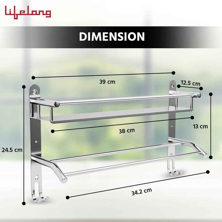 Lifelong Stainless Steel Wall Mounted Bathroom Shelf For Storage-Single Layer Cabinet Towel Holder