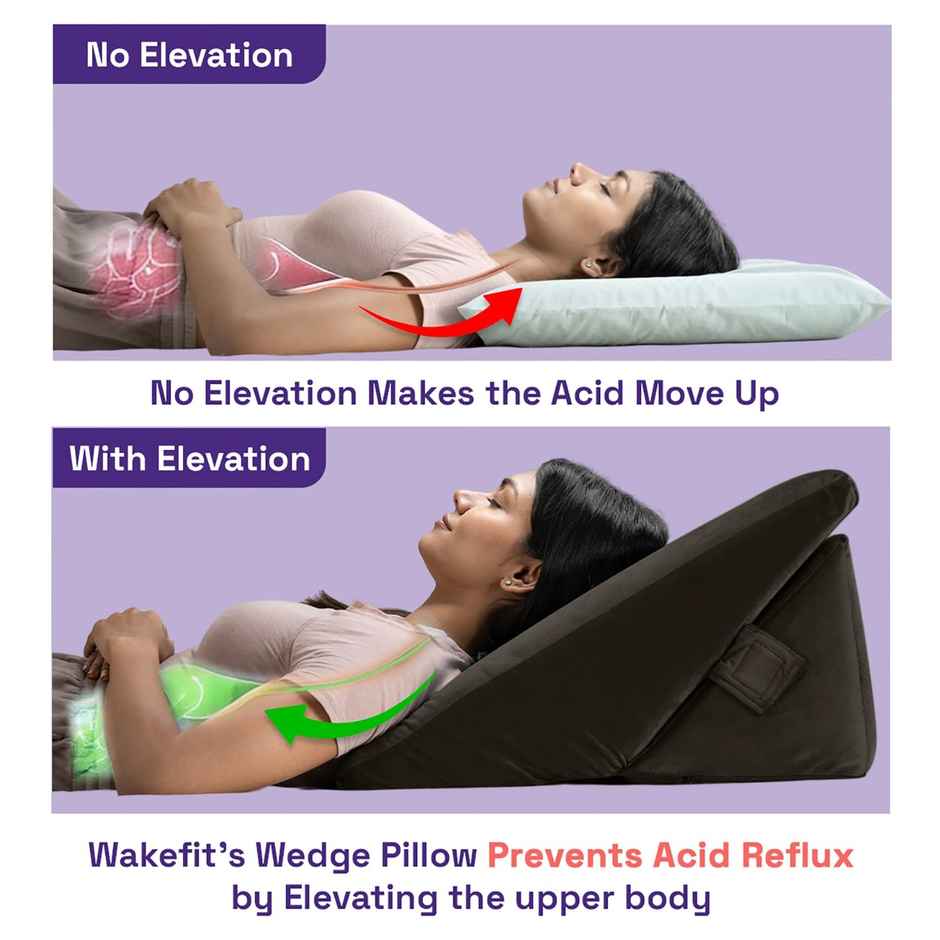 Wakefit Advanced Wedge Pillow Prevents Acid Reflux & Snoring Washable Velvet Cover | Charcoal Grey