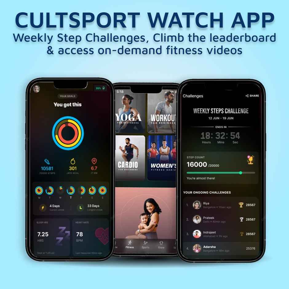 Cult.Sport Burn Plus 1.78" AMOLED Display, Live Cricket Score, BT Calling Smartwatch, AOD (Blue)