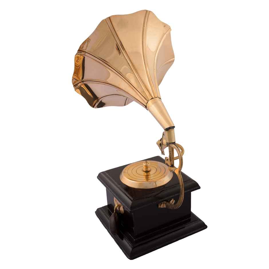 eCraftIndia Golden Black Brass Handcrafted Antique Gramophone