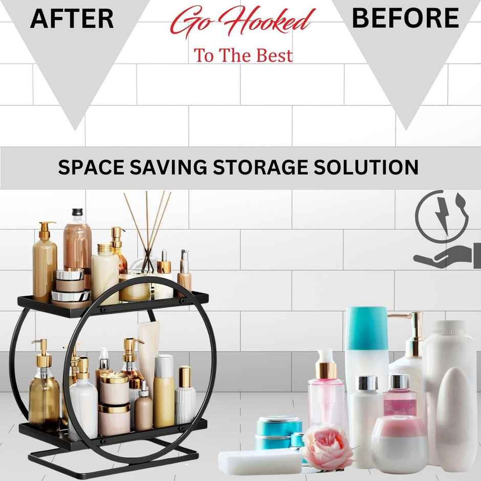 Go Hooked 2-Tier Metal Vanity Storage Organizer | Space-Saving Countertop Shelf