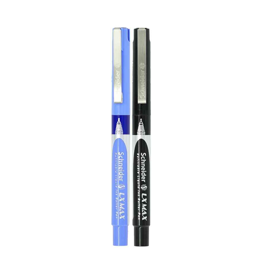 Luxor Schneider LX Max Refillable Roller Ball Pen | Pack of 2 | Blue Plus Black | 1000 mtrs Plus Writing Length