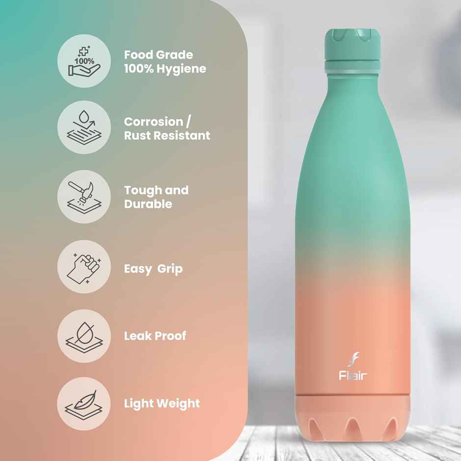 Flair Pop Insulated Steel Bottle | 1 L | Aqua Green & Coral Pink | Double-Walled Vacuum Flask