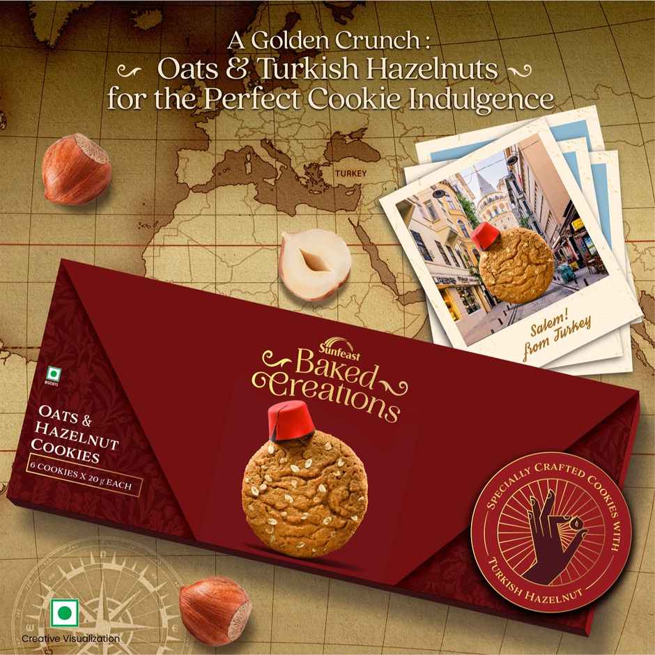 Oats & Hazelnut Cookies Crafted With Turkish Hazelnuts By Sunfeast Baked Creations