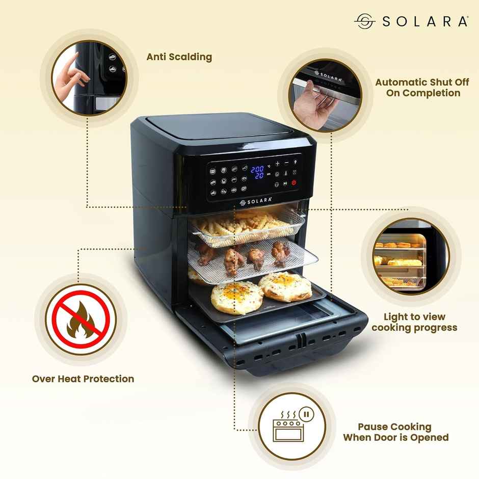 SOLARA 12L Air Fryer Oven for Home Kitchen - 12 presets | 1800W | Black