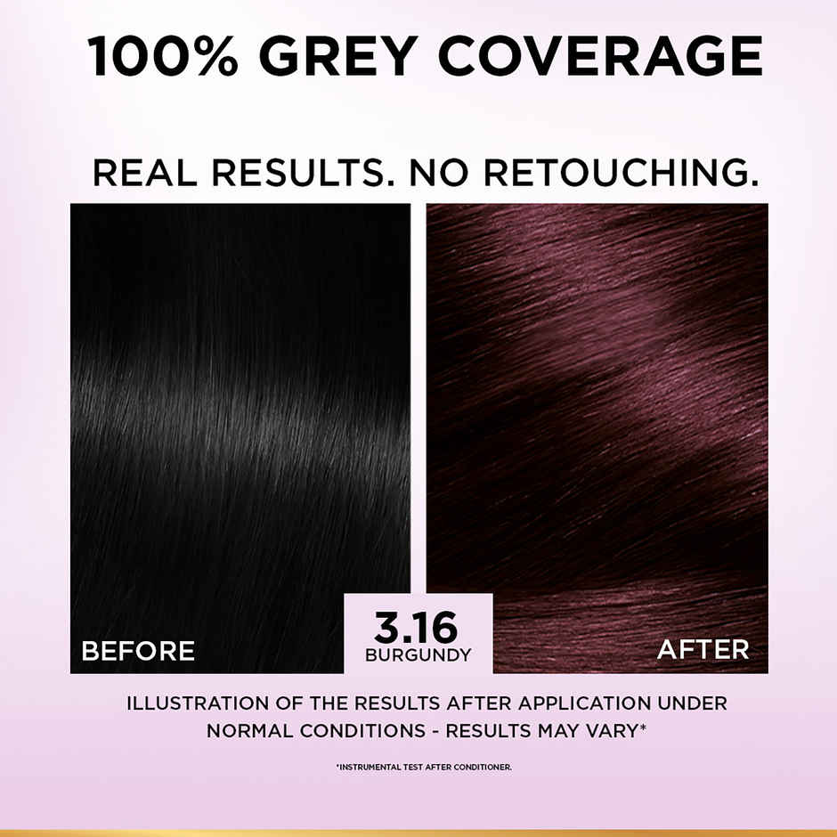 L'Oreal Paris New Excellence Creme Hair Color Mini Shade 3.16 Burgundy | 20g + 20ml + 5ml + 5g
