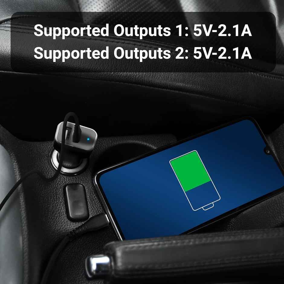 Zebronics Cc242A3 Car Charger, 10.5W, Dual USB Ports, Built in Protections, Included USB (Black)