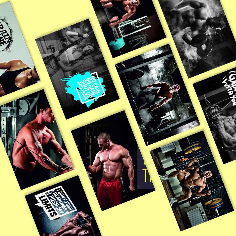 Paper Plane Design Motivational Gym/Fitness Workout Posters | Set of 10 | (12 Inch x 18 Inch) D2