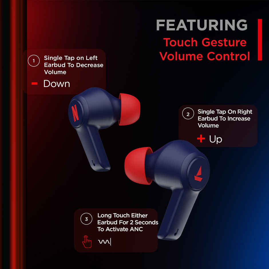 boAt Airdopes 411ANC Netflix Edition with Active Noise Cancellation & 20 HRS Playback(Blue