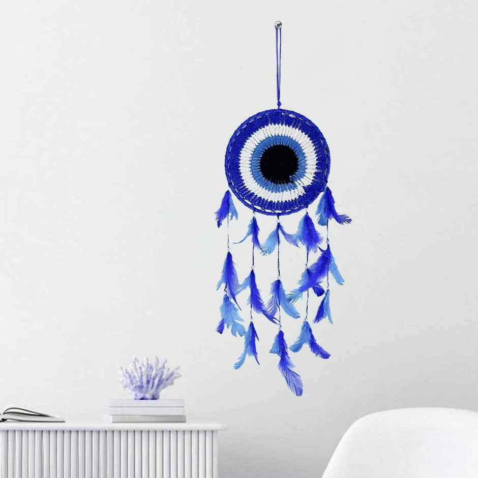 Urbanfix Evil Eye Dream Catcher for Bedroom, Car & Home Decor | Wall Hanging Wind Chime Blue