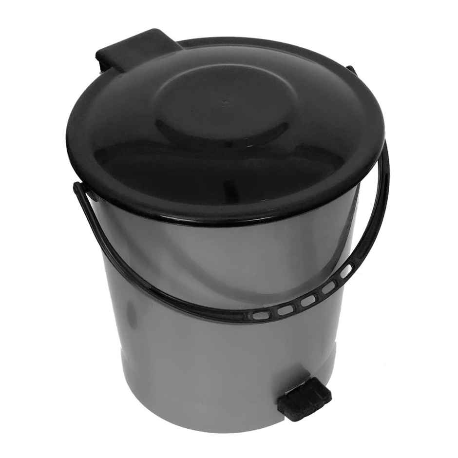 Kuber Industries Plastic 5 L Pedal Dustbin with Handle|Office | Kitchen | Bathroom | Grey & Black