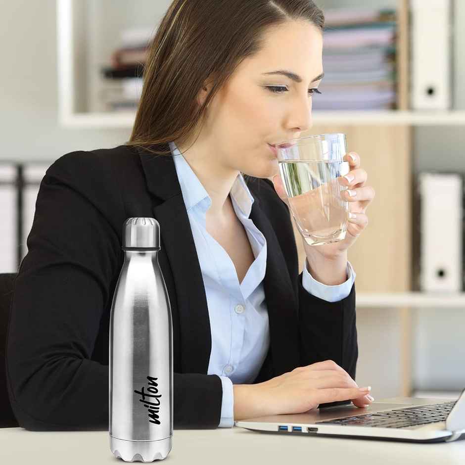 Milton Shine 1000 Stainless Steel Water Bottle | 900 ml Water Bottles | Single Walled | Silver