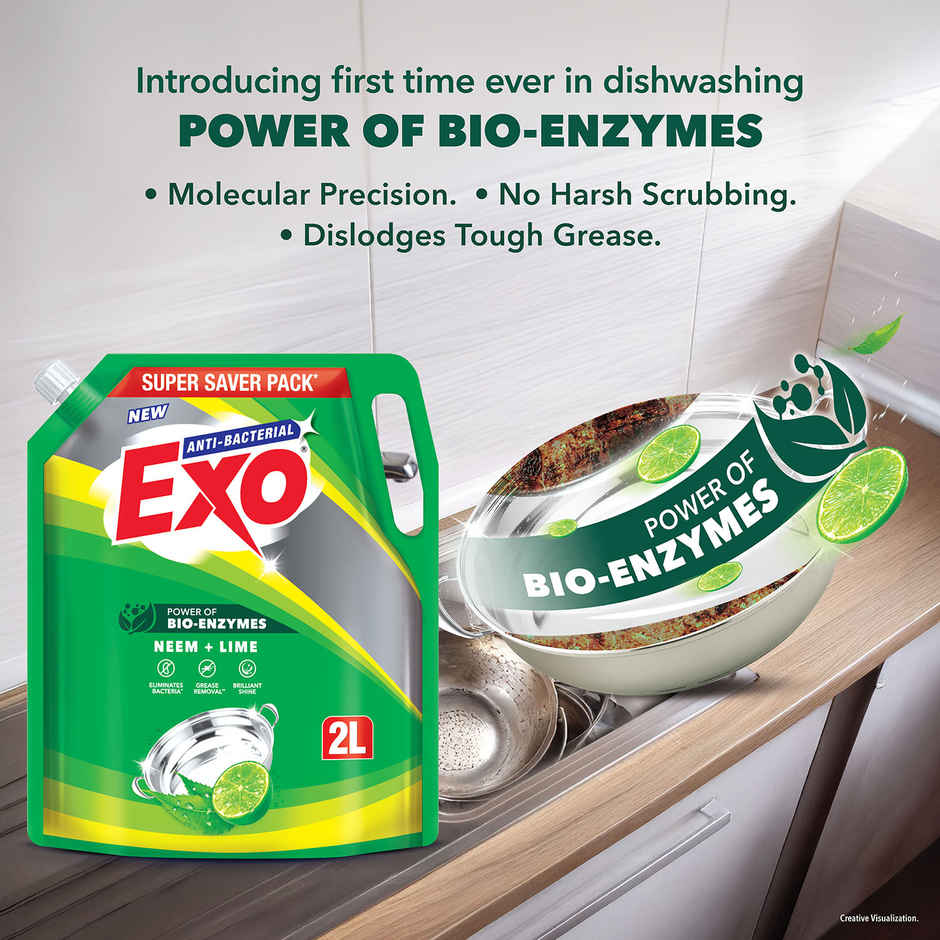 Exo Neem & Lime Anti Bacterial Dishwash Liquid | Tough Grease Removal with Power of Bio-Enzymes