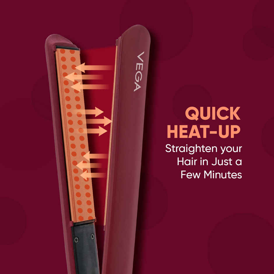 VEGA VHSH-44 (45W) Women's Sleak On Hair Straightener with Ceramic Coated Plate - Red