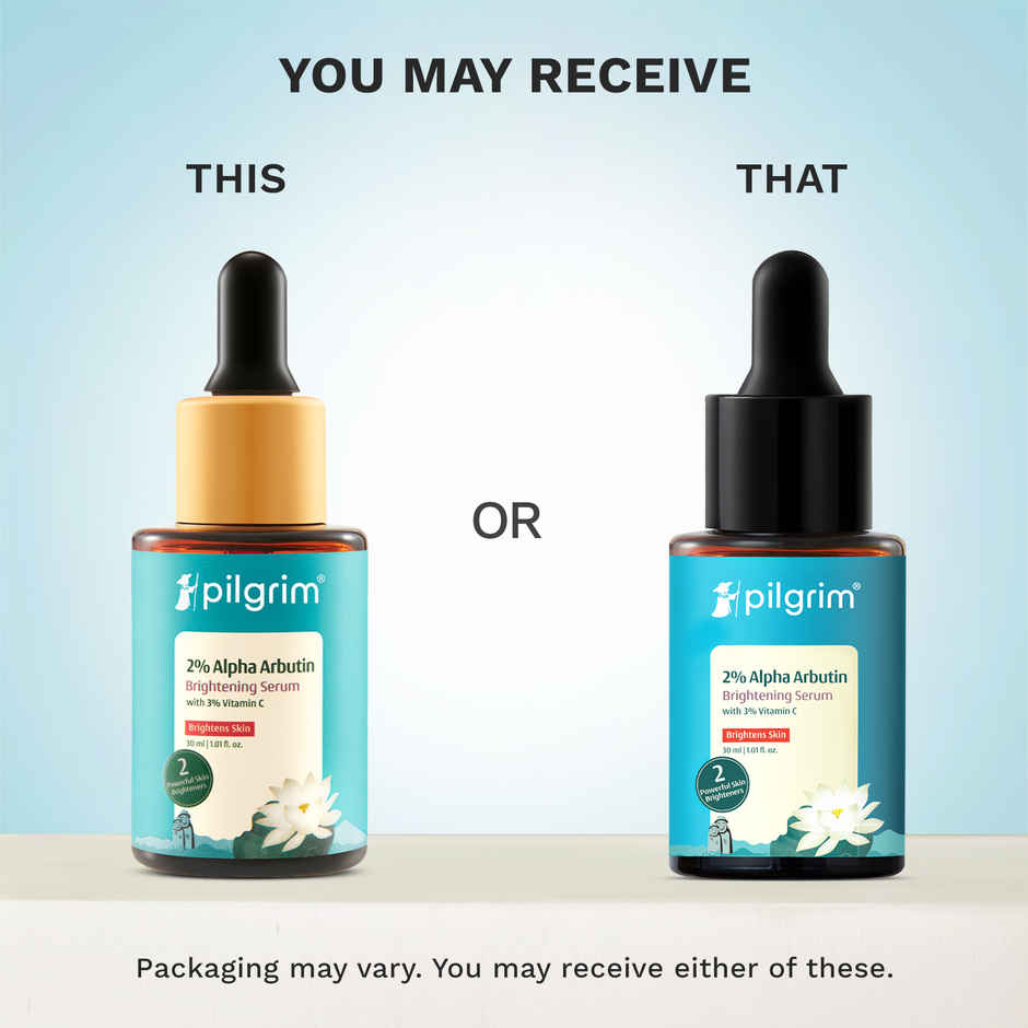 Pilgrim Brightening Skin Face Serum with 2% Alpha Arbutin & 3% Vitamin C for Pigmentation & Glow