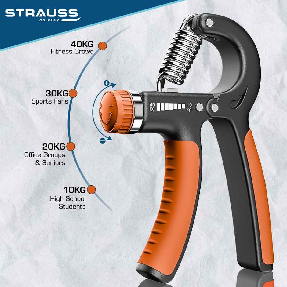 Strauss Adjustable Hand Grip Strengthener | Black & Orange