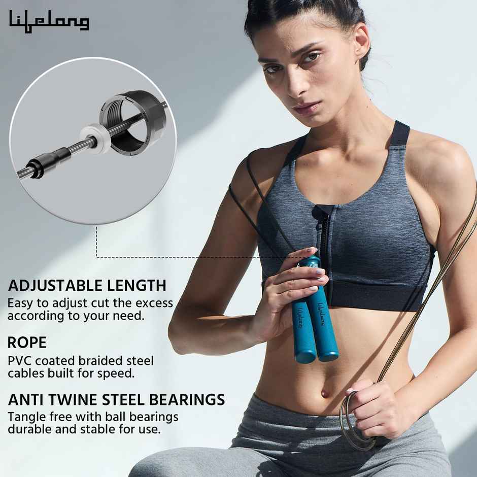 Lifelong (LLSR08) Skipping Rope For Exercise | Tangle-Free | 290cm - Blue