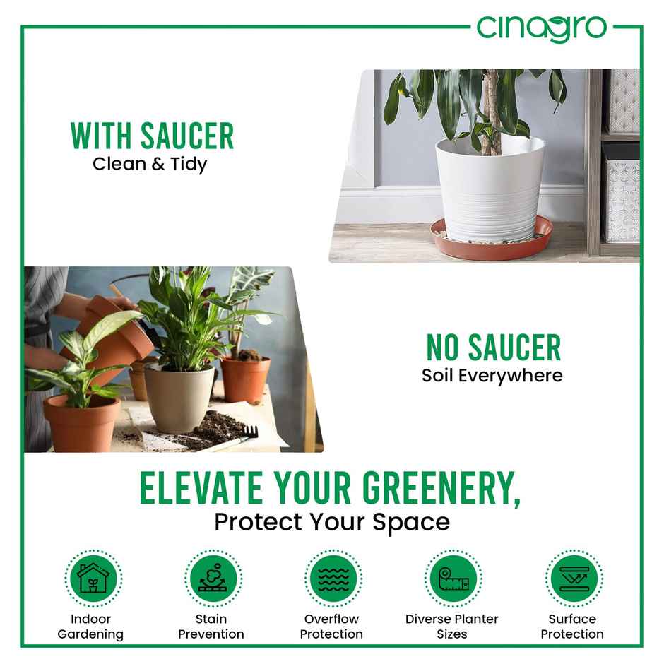 Cinagro 8 Inch Planter Bottom Trays | Durable Plastic | Plant Drip Trays/Saucer