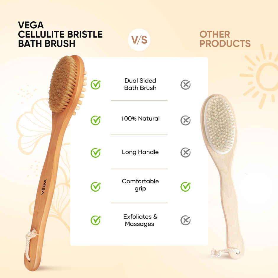 Vega Soft Bristle Bath Brush With Ergonomic Handle | Wood | Wooden