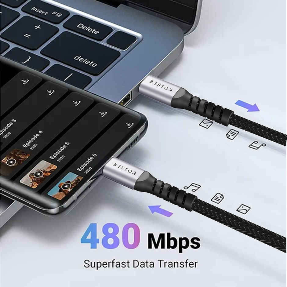 Bestor Type C to Type C Cable | 60W | 1 m | Nylon Braided | Fast Charging