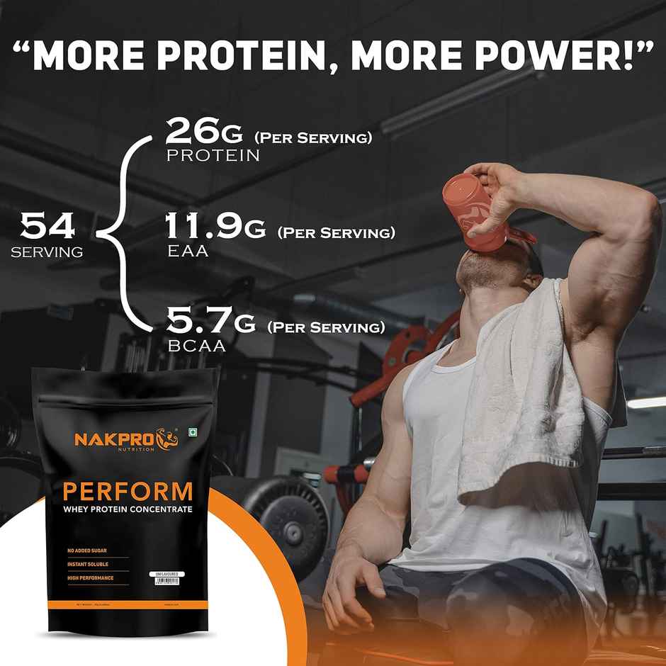Nakpro Perform Whey Protein Concentrate Unflavoured 26G Protein 5.7G Bcaa
